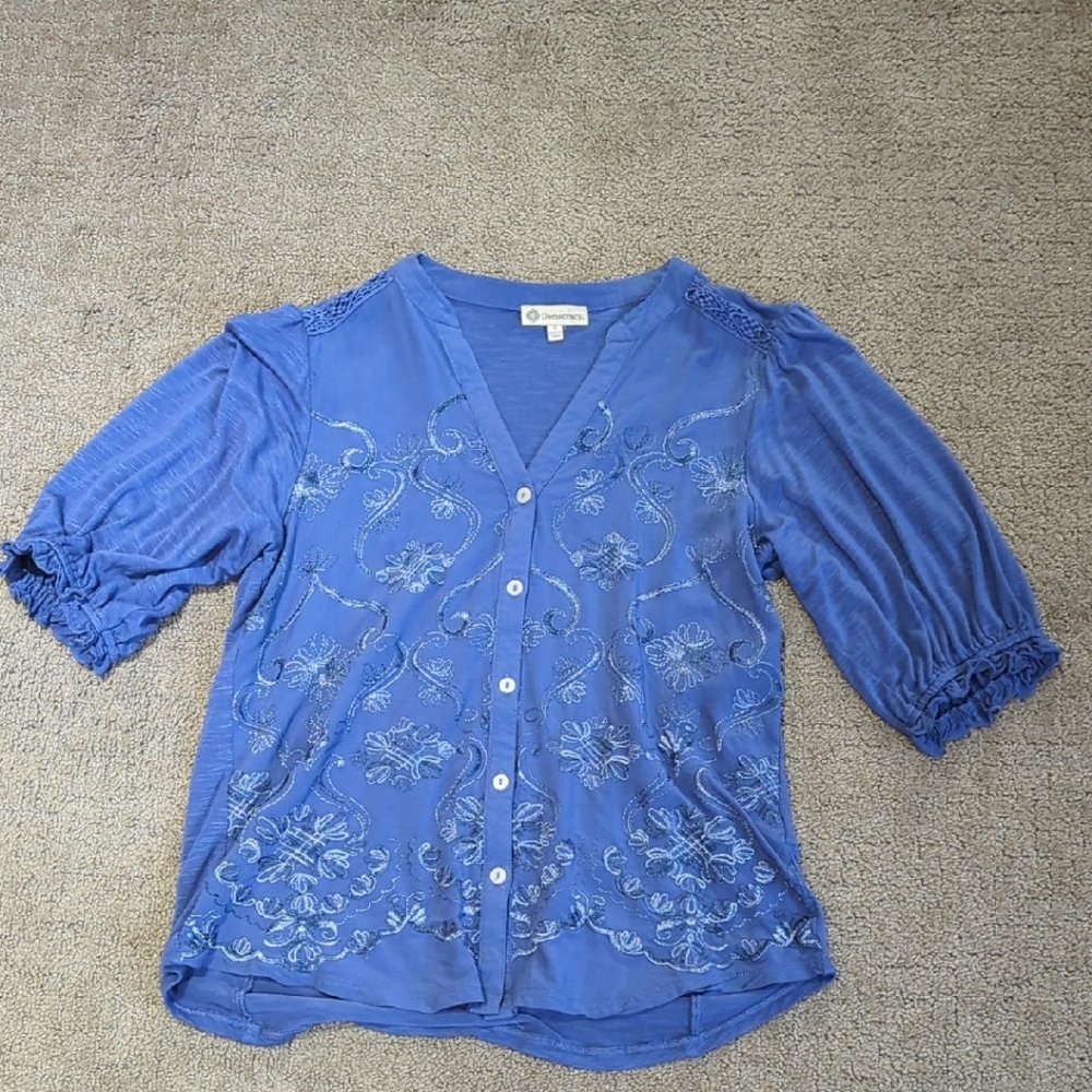 Democracy Blue Embroidered Blouse